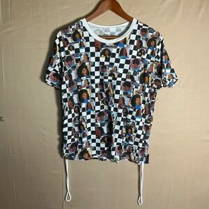 On Fire Womens 1X Checkered Graphic Tee Black Girl Magic Comic Print Ruched Side